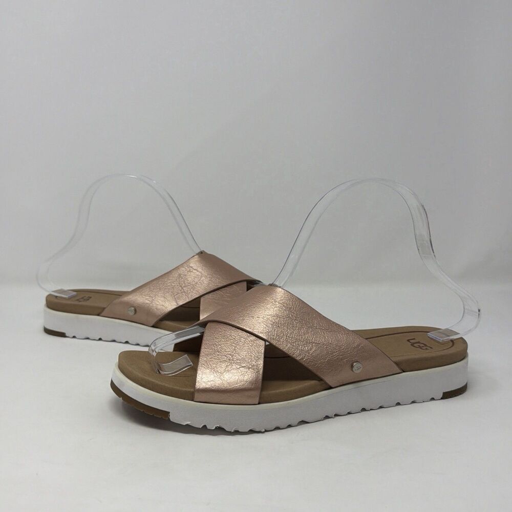 UGG Kari Leather Sandal Rose Gold Metallic Criss Cross Slide Comfort Womens 7.5